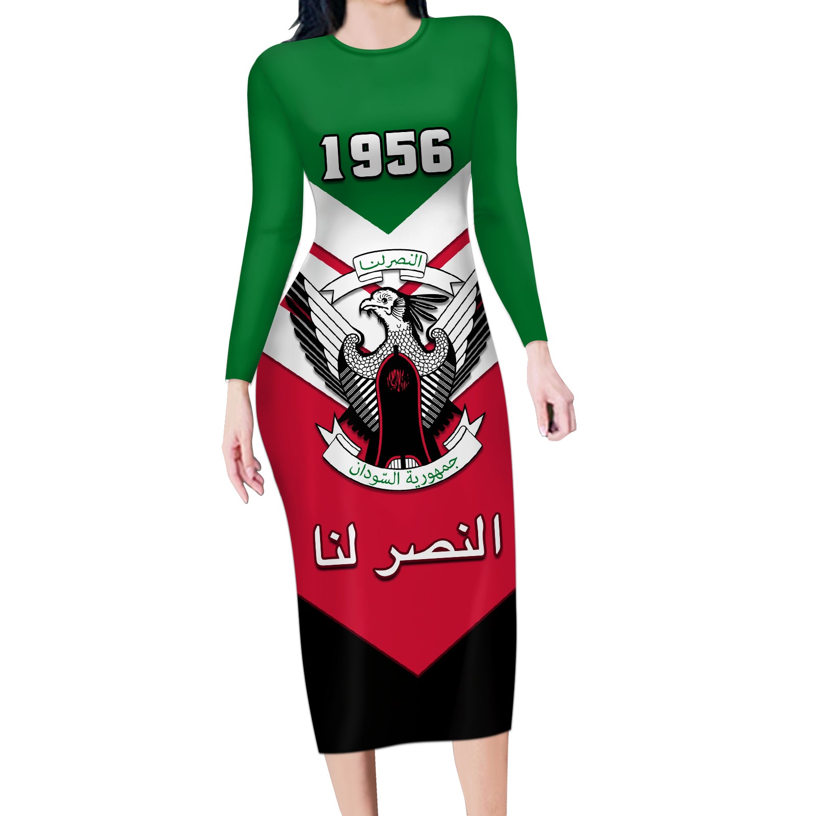 sudan-independence-day-long-sleeve-bodycon-dress-sudanese-secretary-bird