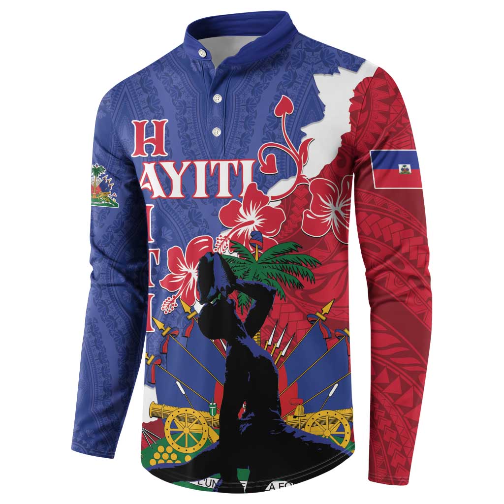 Personalised Haiti Le Marron Inconnu Button Sweatshirt Dashiki Mix Polynesian Pattern - Wonder Print Shop