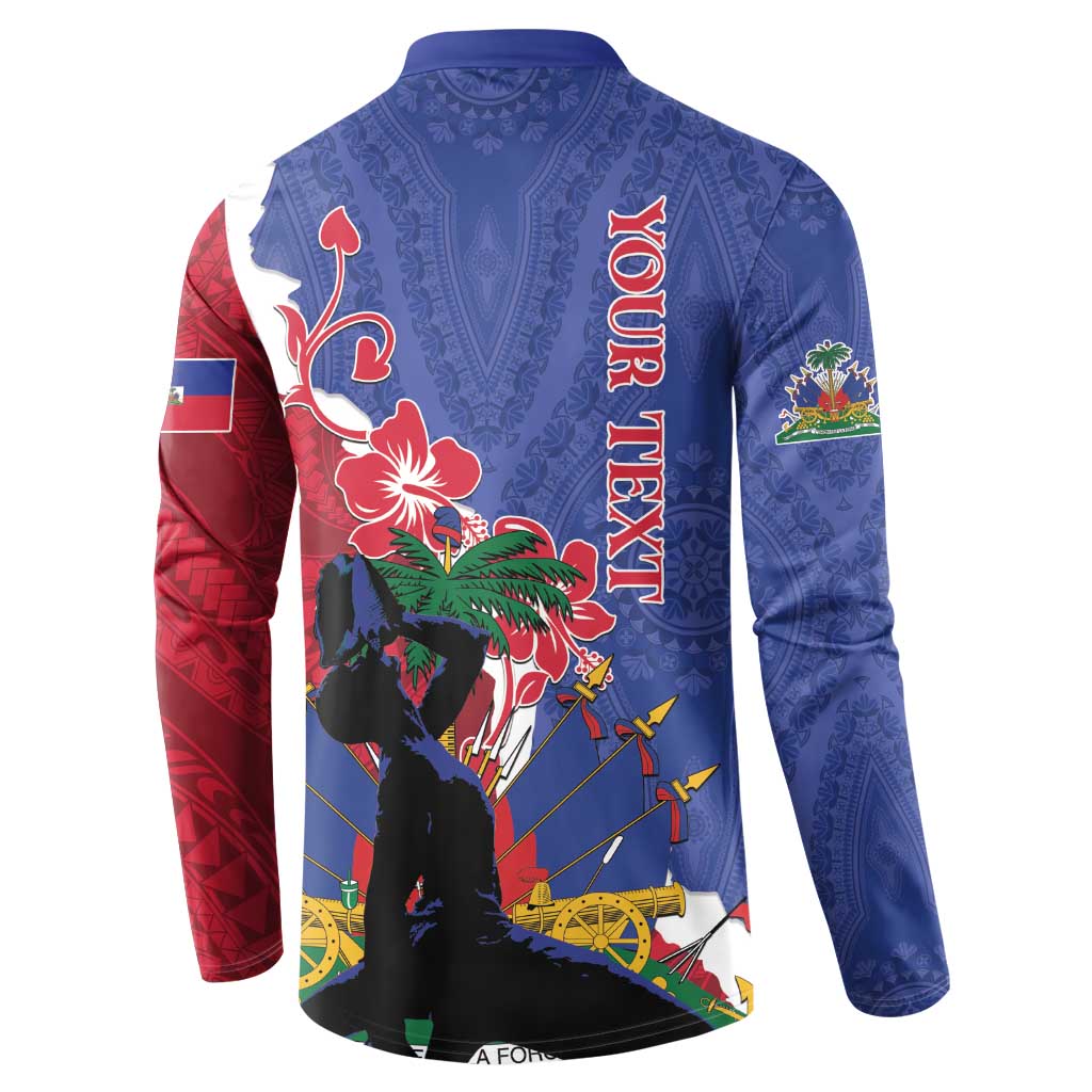 Personalised Haiti Le Marron Inconnu Button Sweatshirt Dashiki Mix Polynesian Pattern - Wonder Print Shop