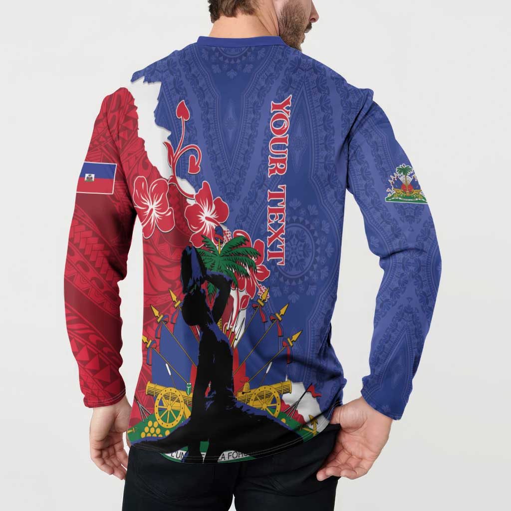 Personalised Haiti Le Marron Inconnu Button Sweatshirt Dashiki Mix Polynesian Pattern - Wonder Print Shop