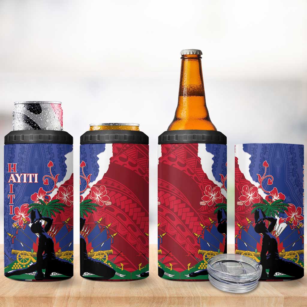 Personalised Haiti Le Marron Inconnu 4 in 1 Can Cooler Tumbler Dashiki Mix Polynesian Pattern - Wonder Print Shop