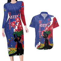 Personalised Haiti Le Marron Inconnu Couples Matching Long Sleeve Bodycon Dress and Hawaiian Shirt Dashiki Mix Polynesian Pattern - Wonder Print Shop