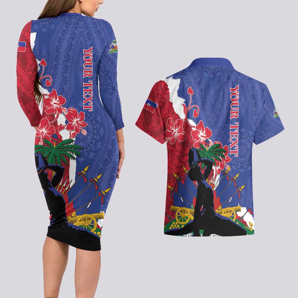 Personalised Haiti Le Marron Inconnu Couples Matching Long Sleeve Bodycon Dress and Hawaiian Shirt Dashiki Mix Polynesian Pattern - Wonder Print Shop
