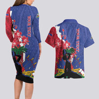 Personalised Haiti Le Marron Inconnu Couples Matching Long Sleeve Bodycon Dress and Hawaiian Shirt Dashiki Mix Polynesian Pattern - Wonder Print Shop