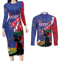 Personalised Haiti Le Marron Inconnu Couples Matching Long Sleeve Bodycon Dress and Long Sleeve Button Shirt Dashiki Mix Polynesian Pattern - Wonder Print Shop