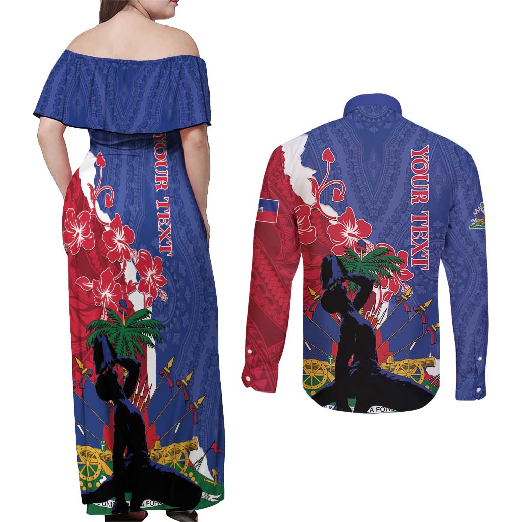 Personalised Haiti Le Marron Inconnu Couples Matching Off Shoulder Maxi Dress and Long Sleeve Button Shirt Dashiki Mix Polynesian Pattern - Wonder Print Shop
