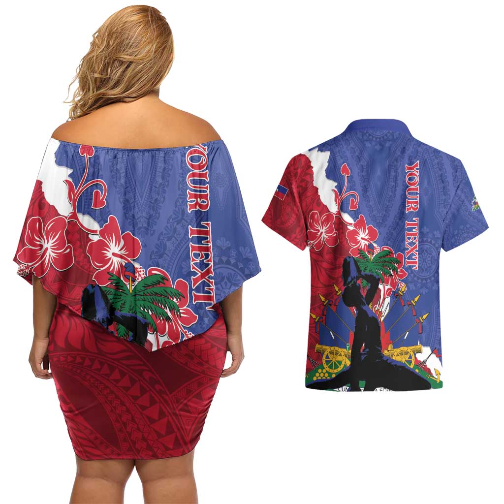 Personalised Haiti Le Marron Inconnu Couples Matching Off Shoulder Short Dress and Hawaiian Shirt Dashiki Mix Polynesian Pattern - Wonder Print Shop