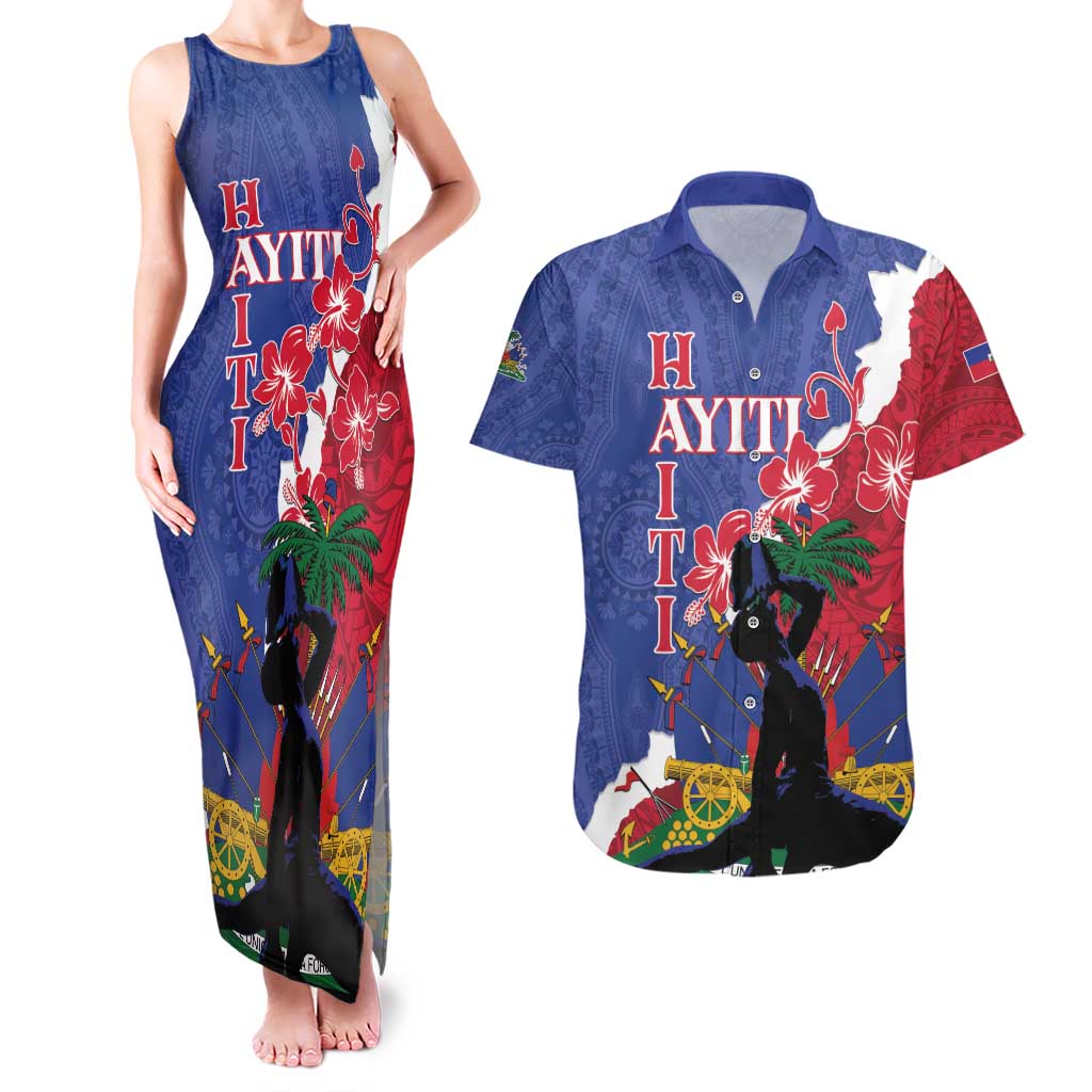 Personalised Haiti Le Marron Inconnu Couples Matching Tank Maxi Dress and Hawaiian Shirt Dashiki Mix Polynesian Pattern - Wonder Print Shop