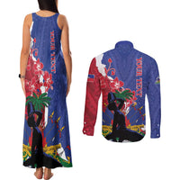 Personalised Haiti Le Marron Inconnu Couples Matching Tank Maxi Dress and Long Sleeve Button Shirt Dashiki Mix Polynesian Pattern - Wonder Print Shop