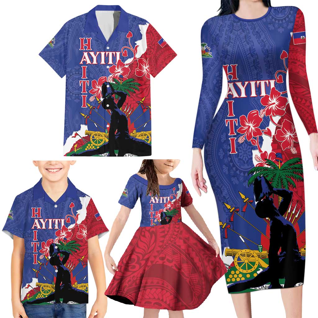 Personalised Haiti Le Marron Inconnu Family Matching Long Sleeve Bodycon Dress and Hawaiian Shirt Dashiki Mix Polynesian Pattern - Wonder Print Shop