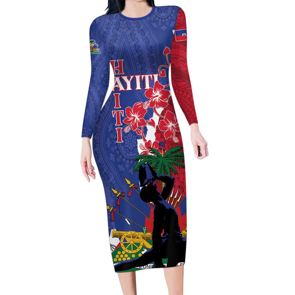 Personalised Haiti Le Marron Inconnu Family Matching Long Sleeve Bodycon Dress and Hawaiian Shirt Dashiki Mix Polynesian Pattern - Wonder Print Shop