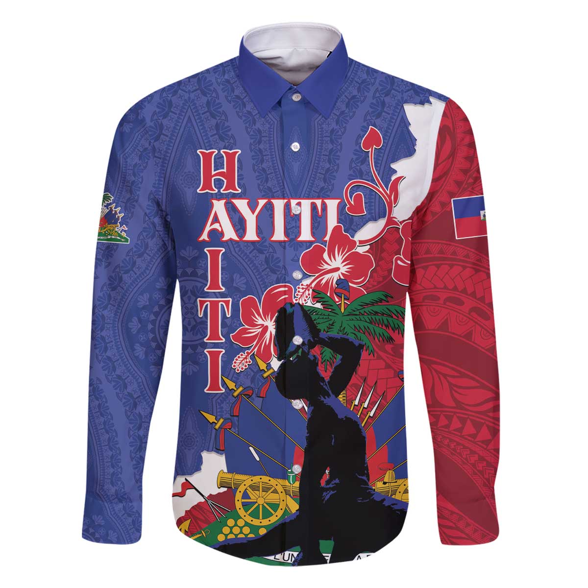 Personalised Haiti Le Marron Inconnu Family Matching Off The Shoulder Long Sleeve Dress and Hawaiian Shirt Dashiki Mix Polynesian Pattern - Wonder Print Shop