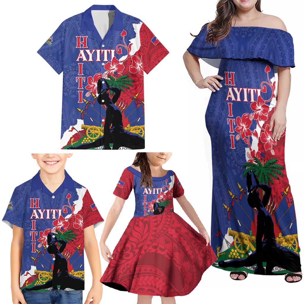 Personalised Haiti Le Marron Inconnu Family Matching Off Shoulder Maxi Dress and Hawaiian Shirt Dashiki Mix Polynesian Pattern - Wonder Print Shop