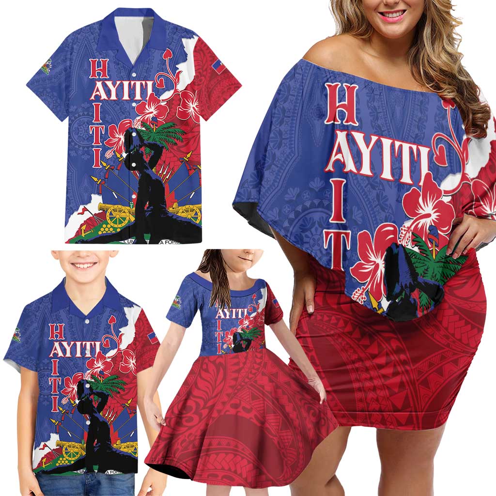 Personalised Haiti Le Marron Inconnu Family Matching Off Shoulder Short Dress and Hawaiian Shirt Dashiki Mix Polynesian Pattern - Wonder Print Shop