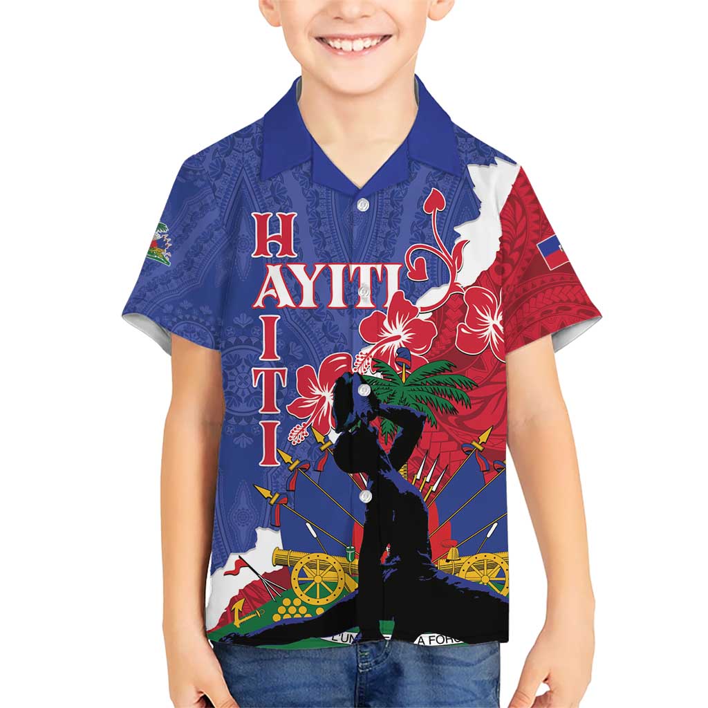 Personalised Haiti Le Marron Inconnu Kid Hawaiian Shirt Dashiki Mix Polynesian Pattern - Wonder Print Shop