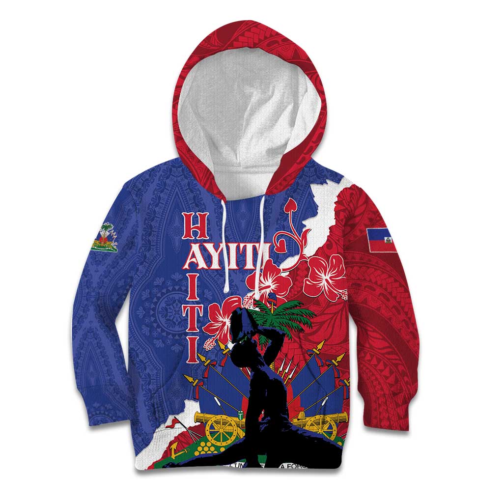 Personalised Haiti Le Marron Inconnu Kid Hoodie Dashiki Mix Polynesian Pattern - Wonder Print Shop