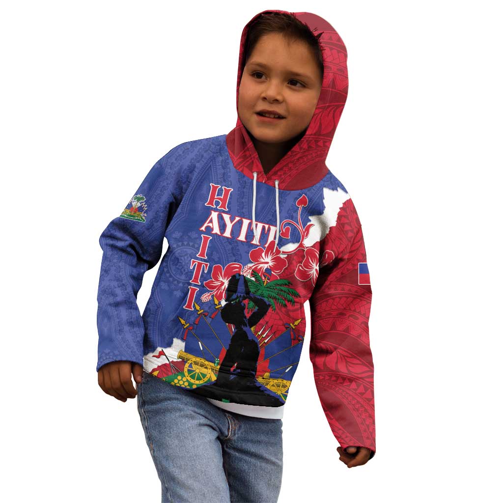 Personalised Haiti Le Marron Inconnu Kid Hoodie Dashiki Mix Polynesian Pattern - Wonder Print Shop