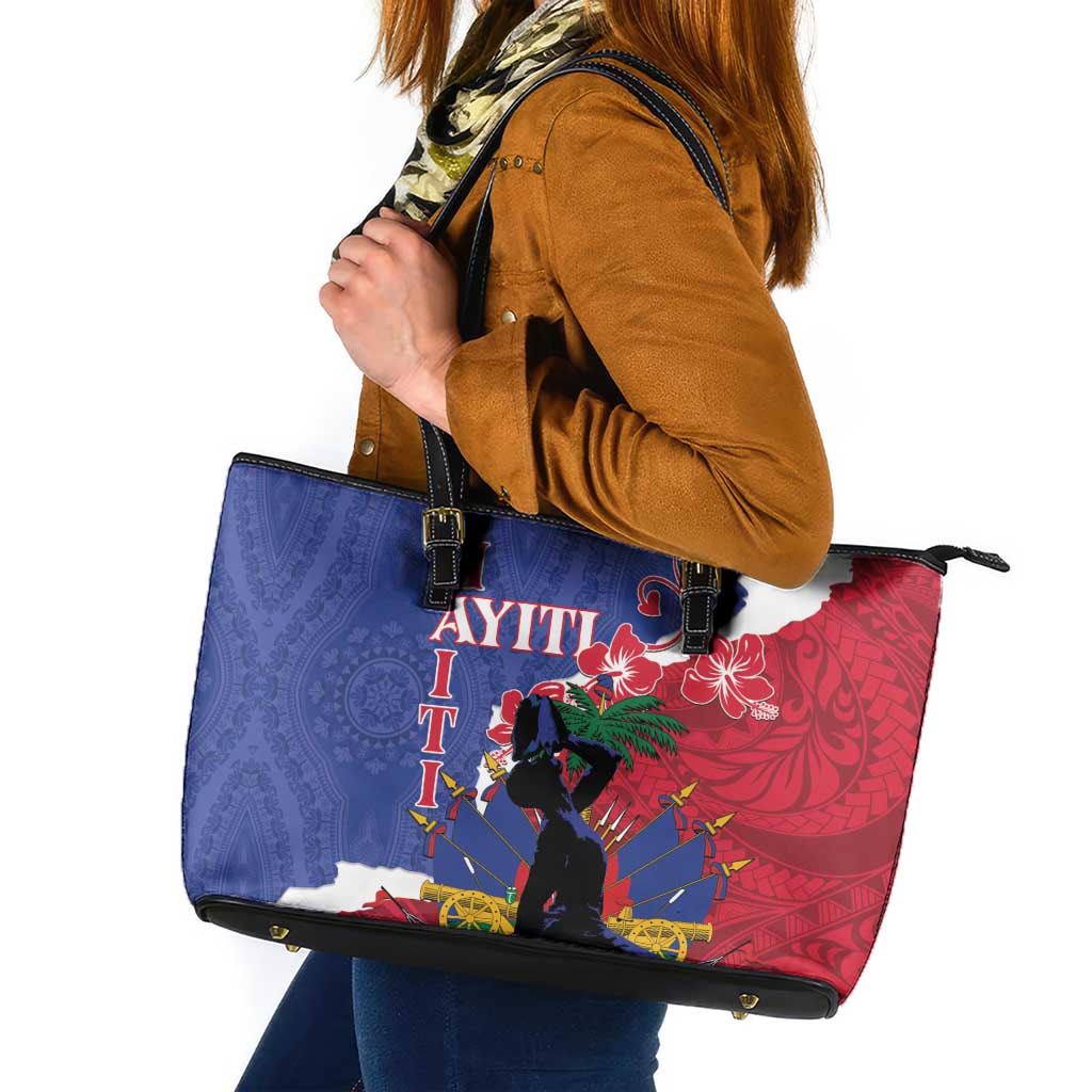 Haiti Le Marron Inconnu Leather Tote Bag Dashiki Mix Polynesian Pattern - Wonder Print Shop