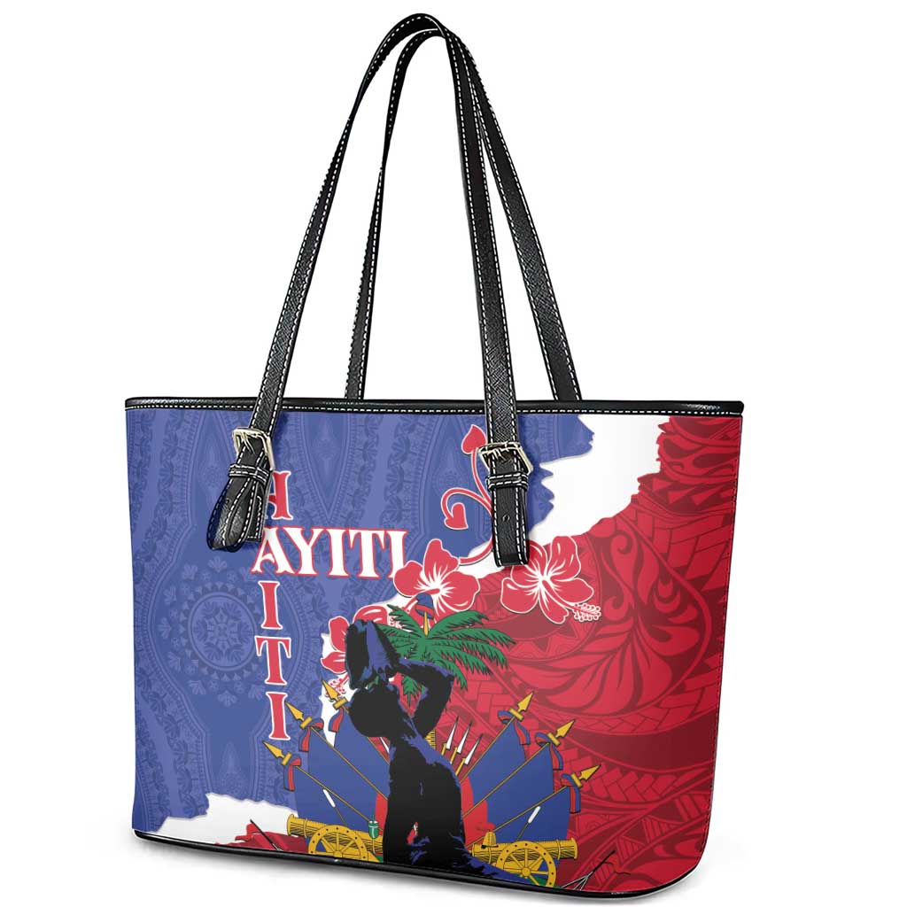 Haiti Le Marron Inconnu Leather Tote Bag Dashiki Mix Polynesian Pattern - Wonder Print Shop