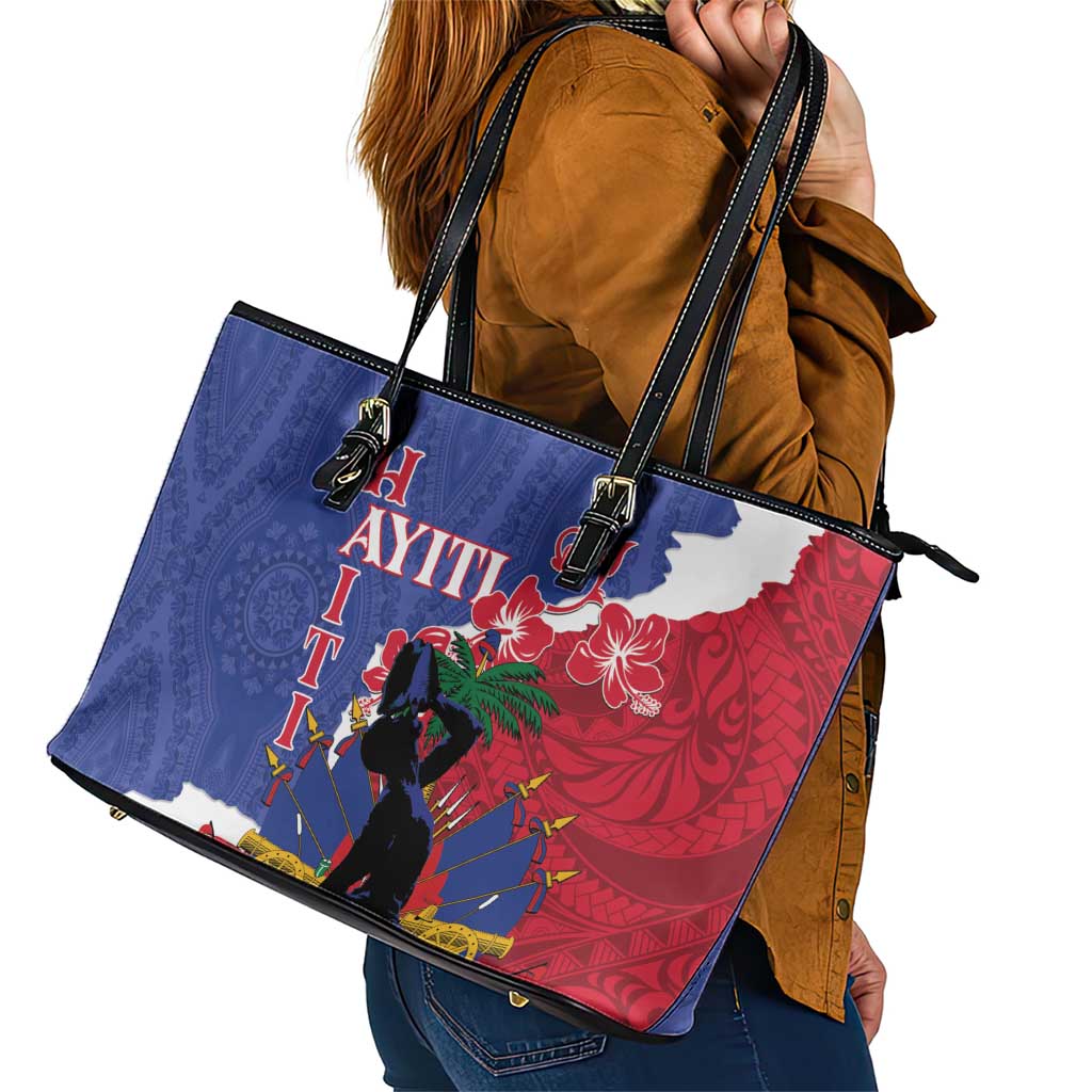 Haiti Le Marron Inconnu Leather Tote Bag Dashiki Mix Polynesian Pattern - Wonder Print Shop