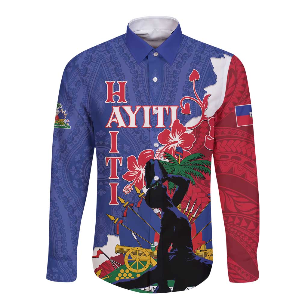 Personalised Haiti Le Marron Inconnu Long Sleeve Button Shirt Dashiki Mix Polynesian Pattern - Wonder Print Shop