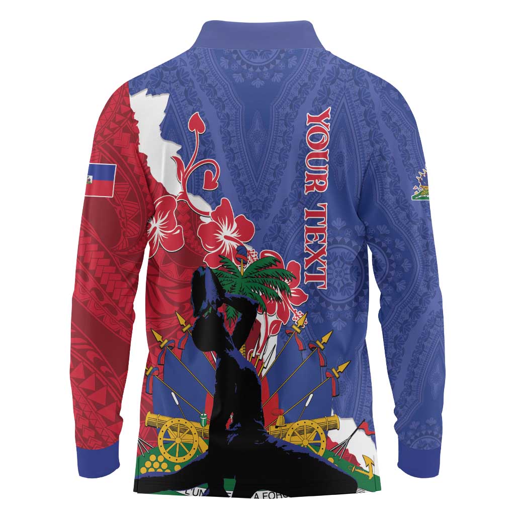 Personalised Haiti Le Marron Inconnu Long Sleeve Polo Shirt Dashiki Mix Polynesian Pattern - Wonder Print Shop