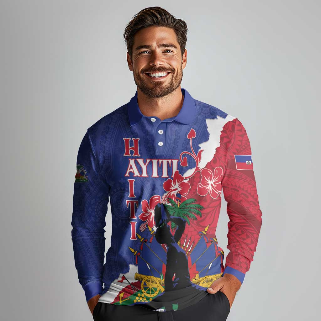 Personalised Haiti Le Marron Inconnu Long Sleeve Polo Shirt Dashiki Mix Polynesian Pattern - Wonder Print Shop