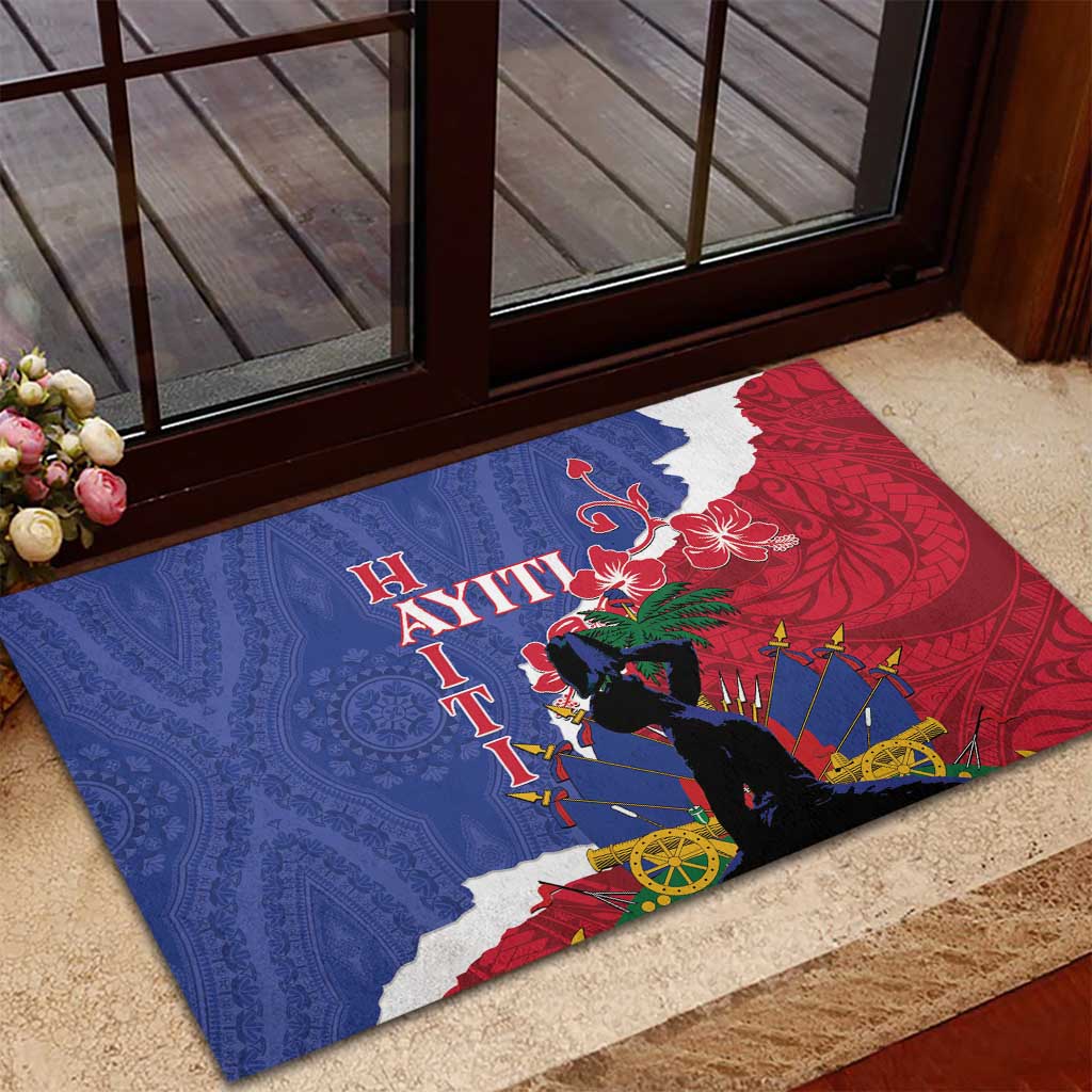 Haiti Le Marron Inconnu Rubber Doormat Dashiki Mix Polynesian Pattern - Wonder Print Shop