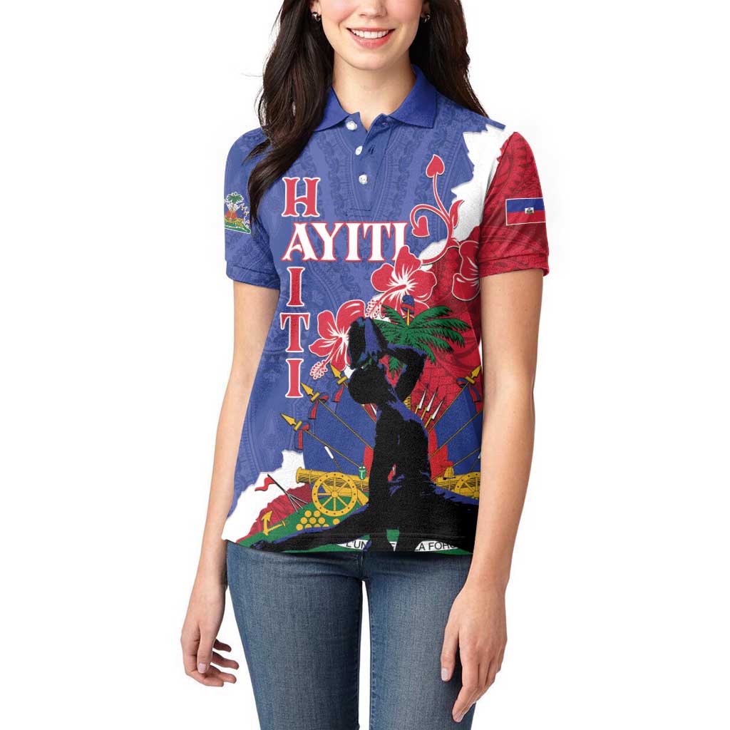 Personalised Haiti Le Marron Inconnu Women Polo Shirt Dashiki Mix Polynesian Pattern - Wonder Print Shop