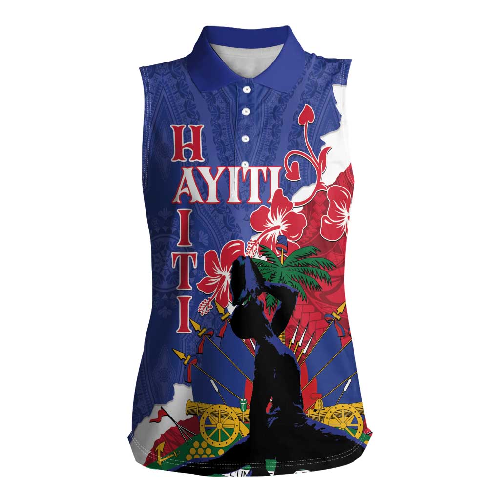 Personalised Haiti Le Marron Inconnu Women Sleeveless Polo Shirt Dashiki Mix Polynesian Pattern - Wonder Print Shop