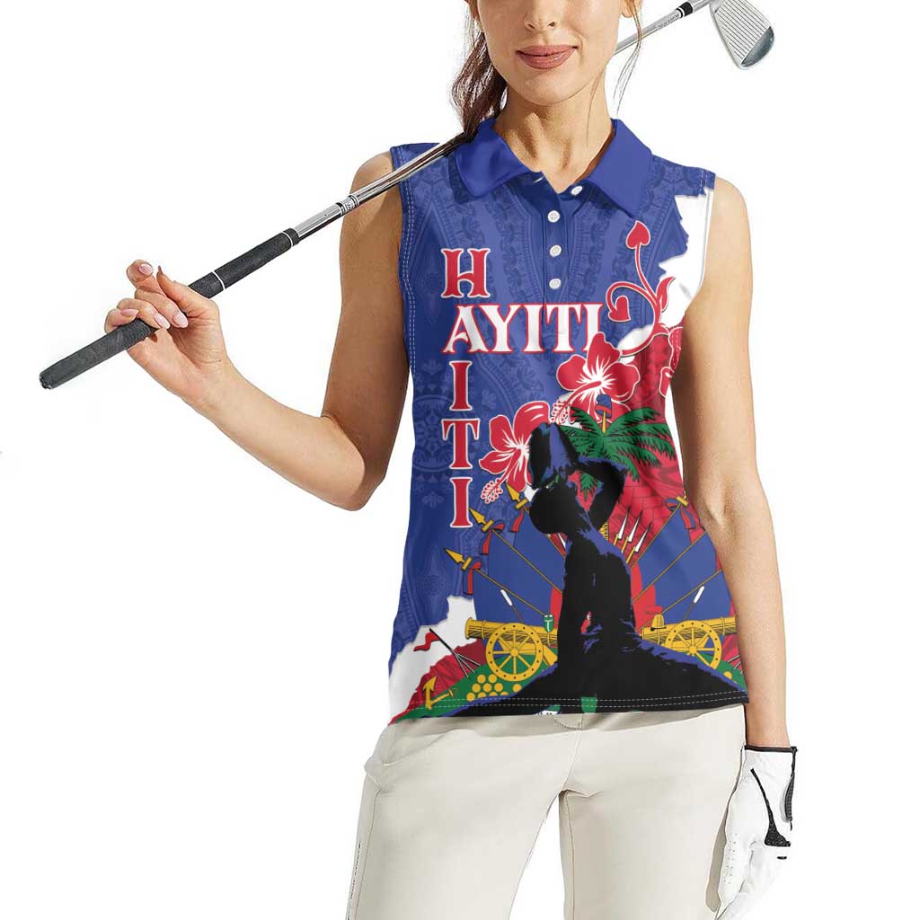 Personalised Haiti Le Marron Inconnu Women Sleeveless Polo Shirt Dashiki Mix Polynesian Pattern - Wonder Print Shop