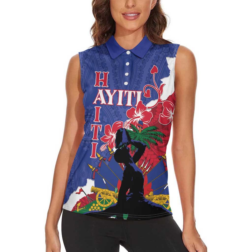 Personalised Haiti Le Marron Inconnu Women Sleeveless Polo Shirt Dashiki Mix Polynesian Pattern - Wonder Print Shop