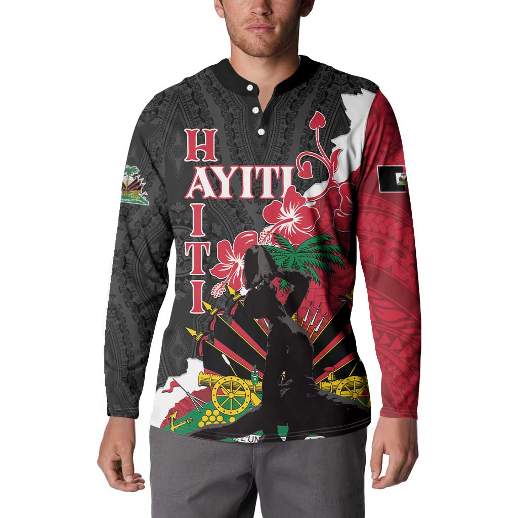 Personalised Ayiti Neg Marron Button Sweatshirt Dashiki Mix Polynesian Pattern - Wonder Print Shop