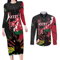 Personalised Ayiti Neg Marron Couples Matching Long Sleeve Bodycon Dress and Long Sleeve Button Shirt Dashiki Mix Polynesian Pattern - Wonder Print Shop