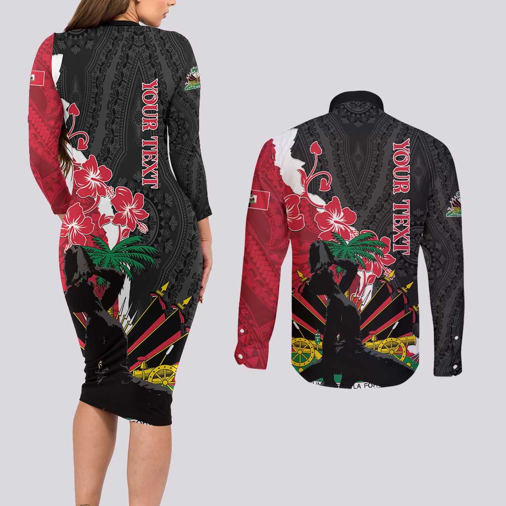 Personalised Ayiti Neg Marron Couples Matching Long Sleeve Bodycon Dress and Long Sleeve Button Shirt Dashiki Mix Polynesian Pattern - Wonder Print Shop