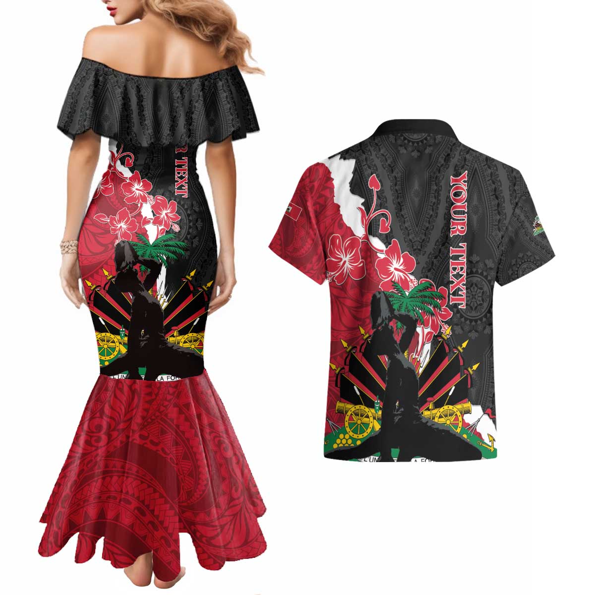 Personalised Ayiti Neg Marron Couples Matching Mermaid Dress and Hawaiian Shirt Dashiki Mix Polynesian Pattern - Wonder Print Shop