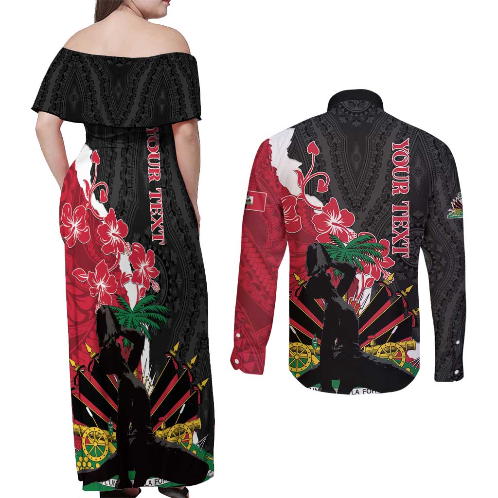 Personalised Ayiti Neg Marron Couples Matching Off Shoulder Maxi Dress and Long Sleeve Button Shirt Dashiki Mix Polynesian Pattern - Wonder Print Shop