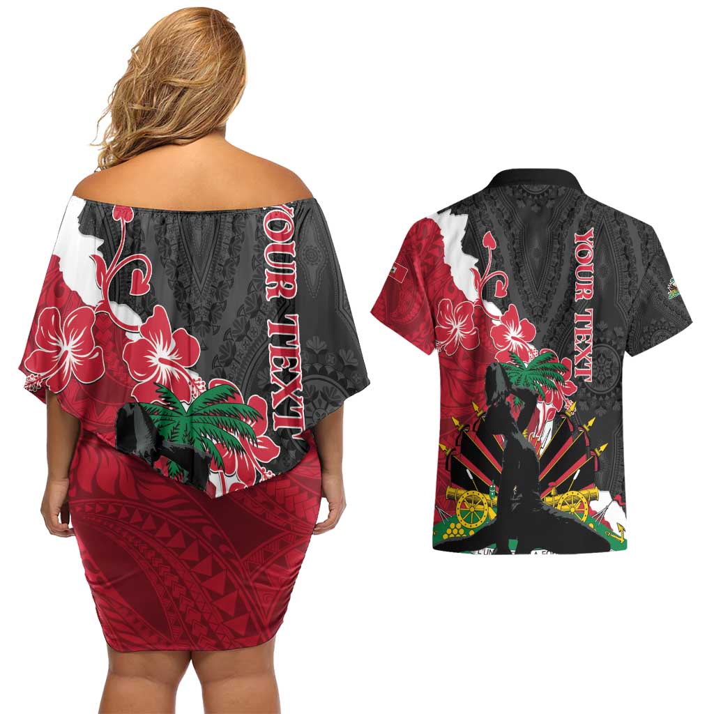 Personalised Ayiti Neg Marron Couples Matching Off Shoulder Short Dress and Hawaiian Shirt Dashiki Mix Polynesian Pattern - Wonder Print Shop