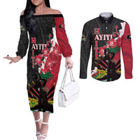 Personalised Ayiti Neg Marron Couples Matching Off The Shoulder Long Sleeve Dress and Long Sleeve Button Shirt Dashiki Mix Polynesian Pattern