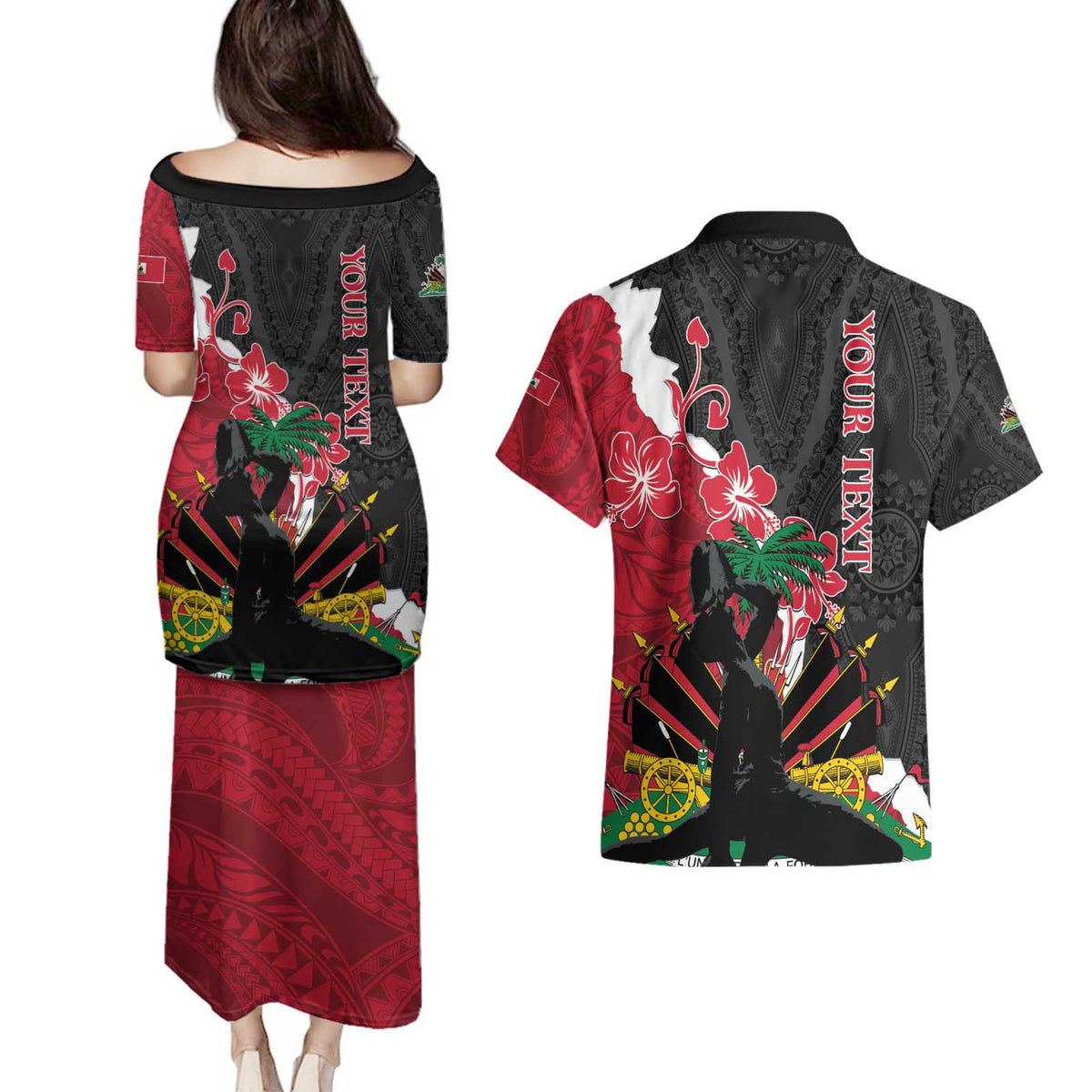 Personalised Ayiti Neg Marron Couples Matching Puletasi and Hawaiian Shirt Dashiki Mix Polynesian Pattern - Wonder Print Shop