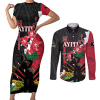 Personalised Ayiti Neg Marron Couples Matching Short Sleeve Bodycon Dress and Long Sleeve Button Shirt Dashiki Mix Polynesian Pattern - Wonder Print Shop