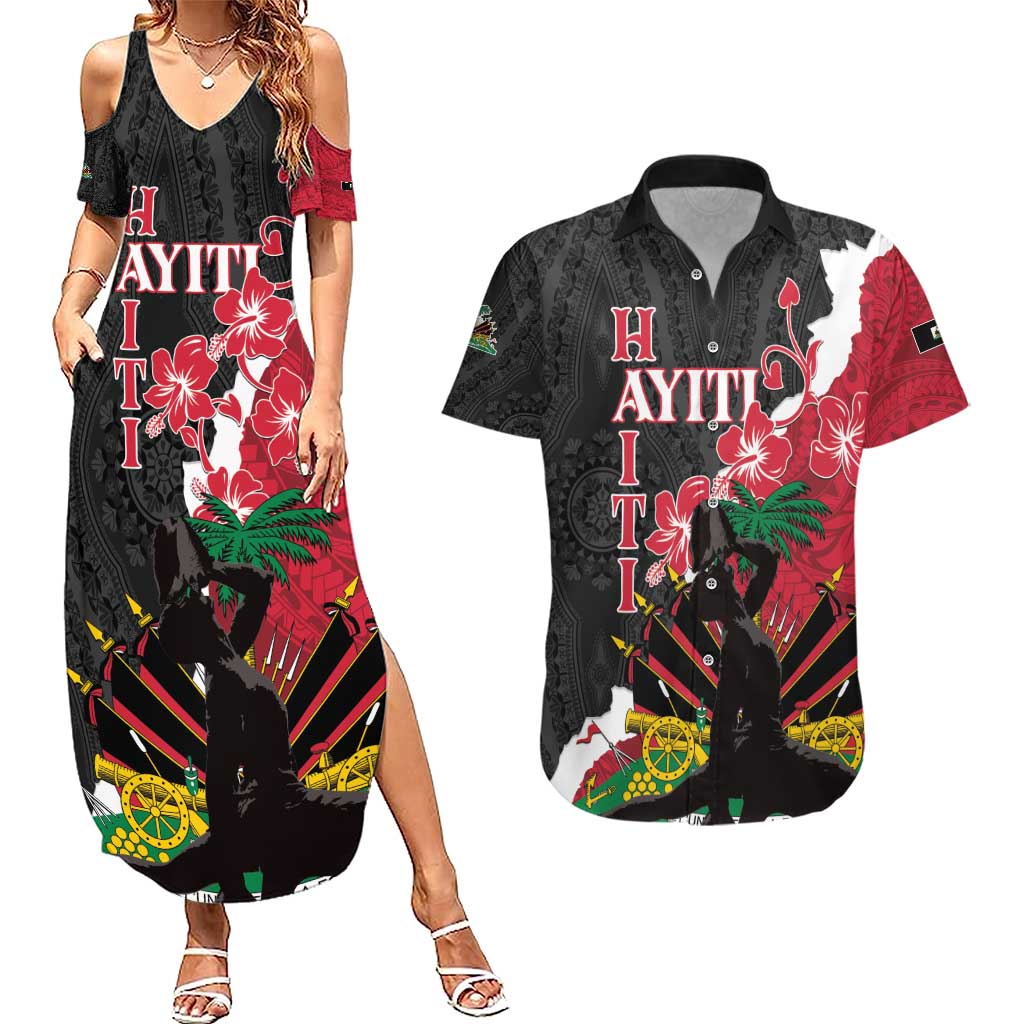 Personalised Ayiti Neg Marron Couples Matching Summer Maxi Dress and Hawaiian Shirt Dashiki Mix Polynesian Pattern - Wonder Print Shop