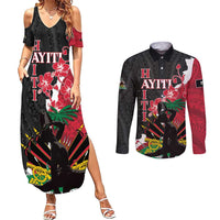 Personalised Ayiti Neg Marron Couples Matching Summer Maxi Dress and Long Sleeve Button Shirt Dashiki Mix Polynesian Pattern - Wonder Print Shop
