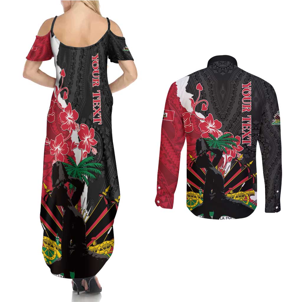 Personalised Ayiti Neg Marron Couples Matching Summer Maxi Dress and Long Sleeve Button Shirt Dashiki Mix Polynesian Pattern - Wonder Print Shop