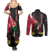 Personalised Ayiti Neg Marron Couples Matching Summer Maxi Dress and Long Sleeve Button Shirt Dashiki Mix Polynesian Pattern - Wonder Print Shop