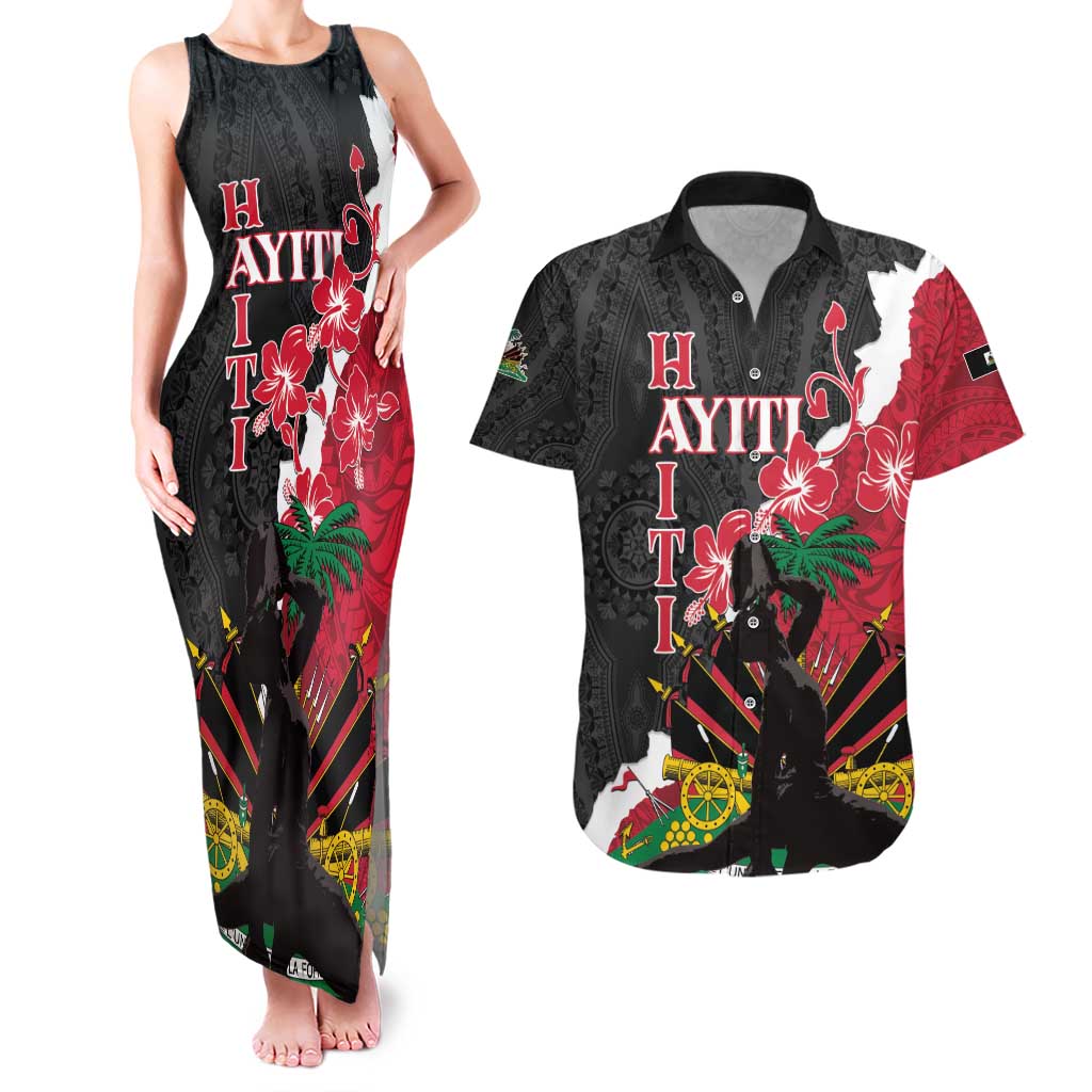 Personalised Ayiti Neg Marron Couples Matching Tank Maxi Dress and Hawaiian Shirt Dashiki Mix Polynesian Pattern - Wonder Print Shop