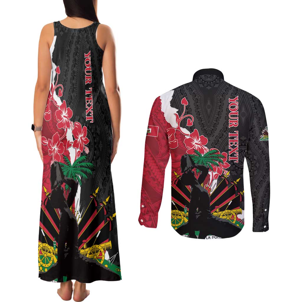 Personalised Ayiti Neg Marron Couples Matching Tank Maxi Dress and Long Sleeve Button Shirt Dashiki Mix Polynesian Pattern - Wonder Print Shop