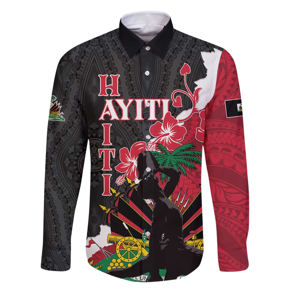 Personalised Ayiti Neg Marron Family Matching Long Sleeve Bodycon Dress and Hawaiian Shirt Dashiki Mix Polynesian Pattern - Wonder Print Shop