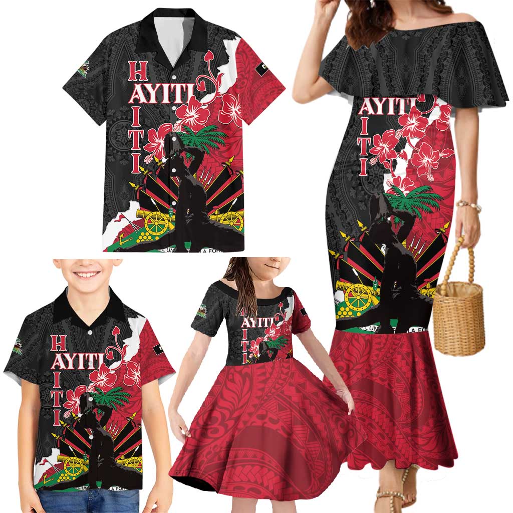 Personalised Ayiti Neg Marron Family Matching Mermaid Dress and Hawaiian Shirt Dashiki Mix Polynesian Pattern - Wonder Print Shop