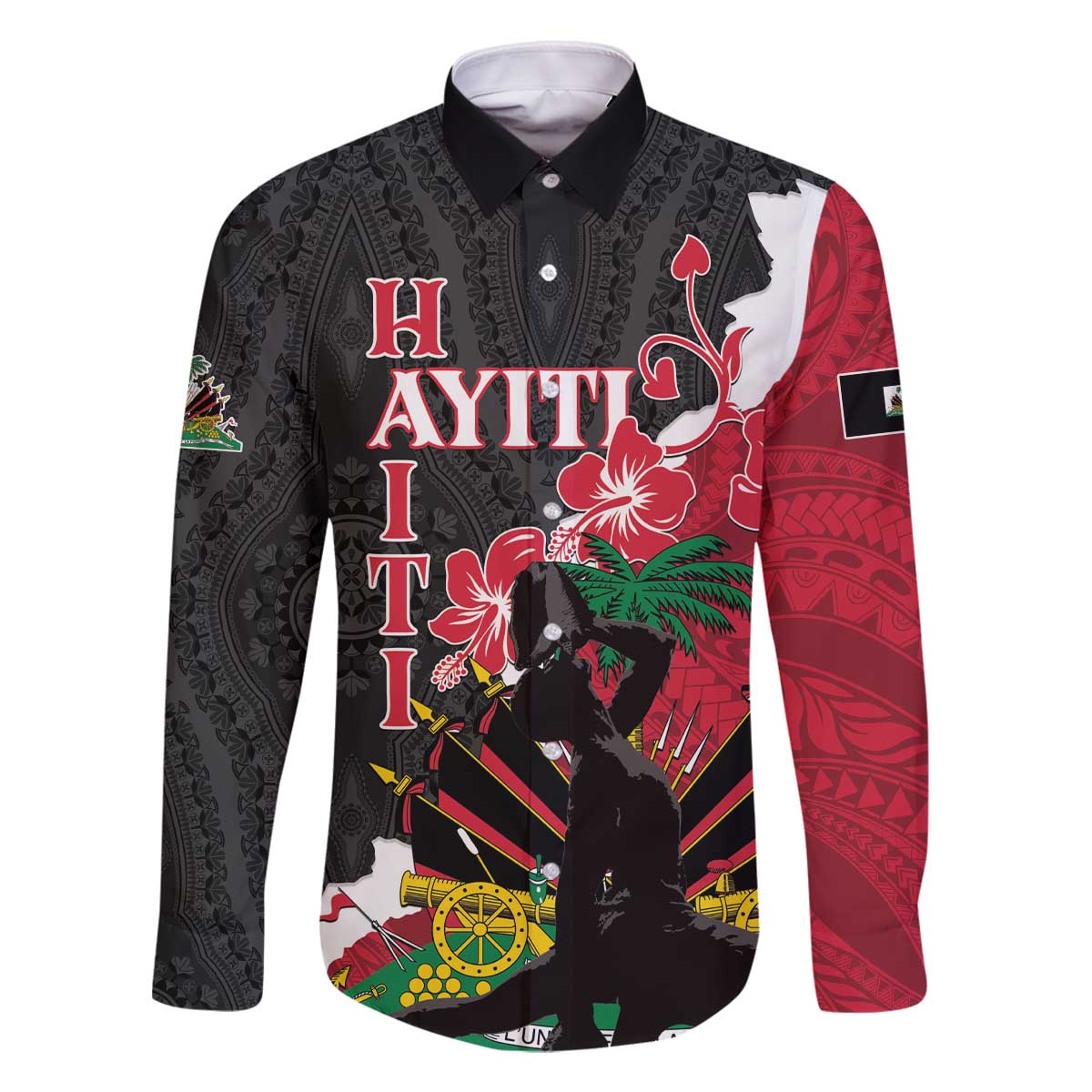 Personalised Ayiti Neg Marron Family Matching Off The Shoulder Long Sleeve Dress and Hawaiian Shirt Dashiki Mix Polynesian Pattern - Wonder Print Shop